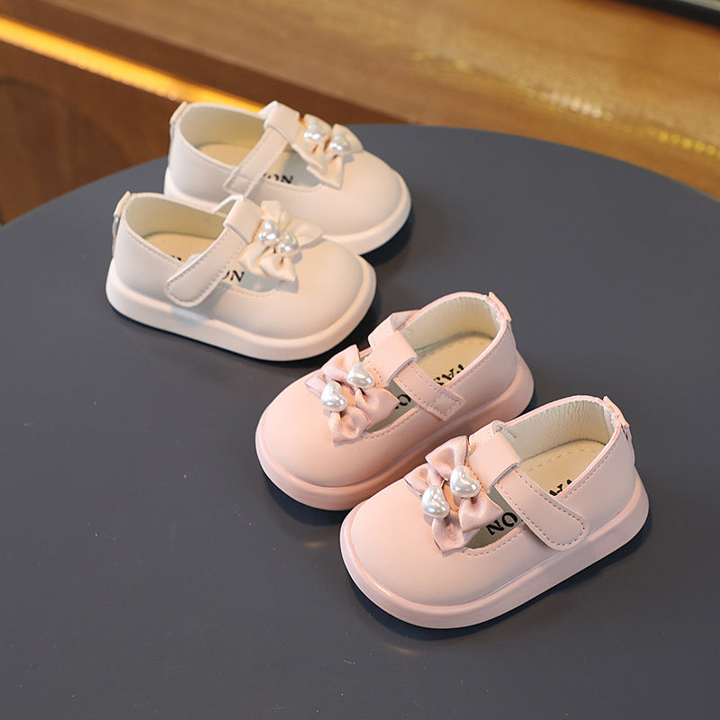 Princess-Style Little Kids' Leather Shoes with Soft Bottom