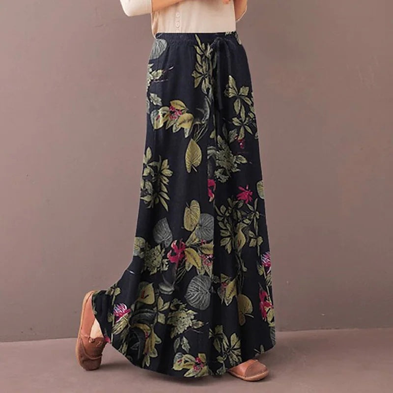 Women's Casual Floral Wide-Leg Pants with Elastic Waist