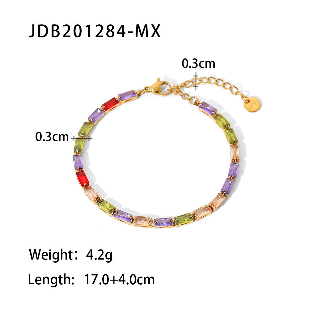 Stainless Steel Square Zircon Bracelet For Women