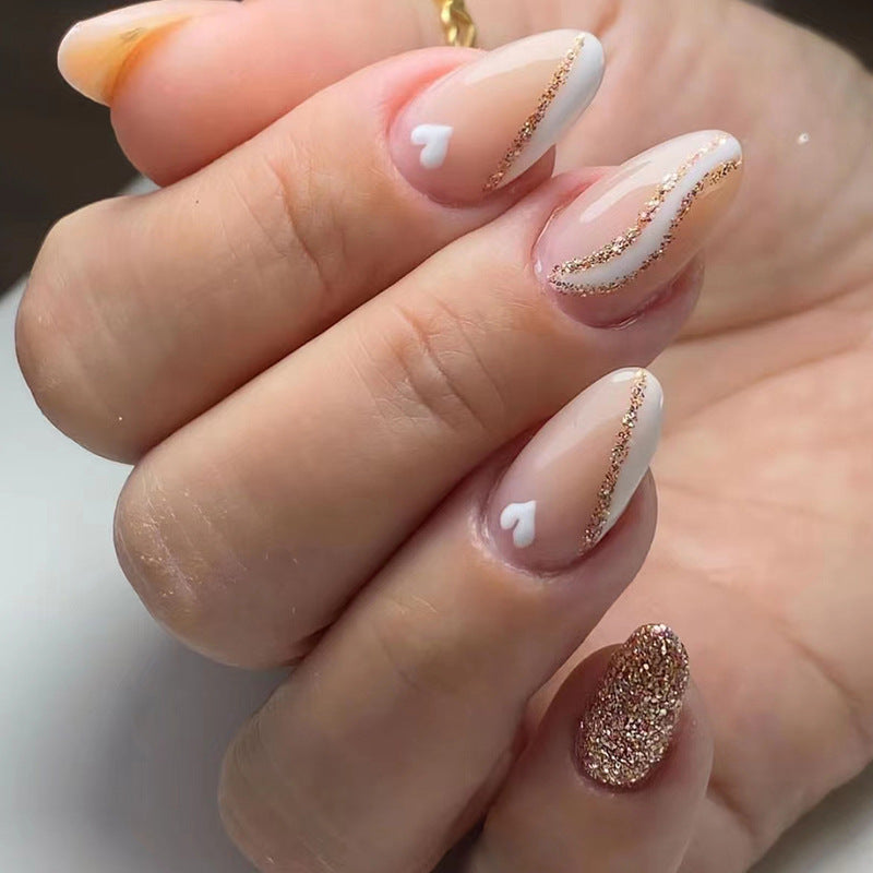 Simple Milky White French Glitter Powder Nail Sticker