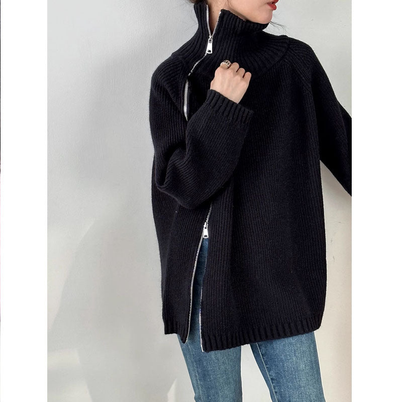 Women's Zip Turtleneck Sweater Fashionable Loose Sweater