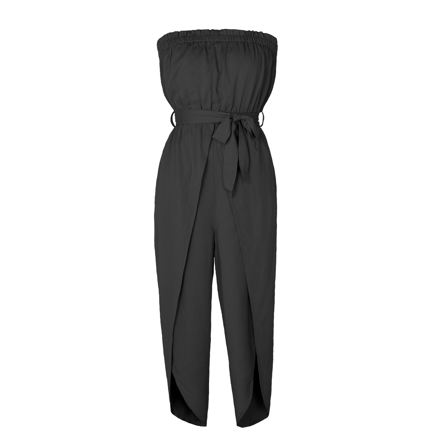 Off-Neck Jumpsuit with Elastic Waistband and Lace-Up Detail for Women