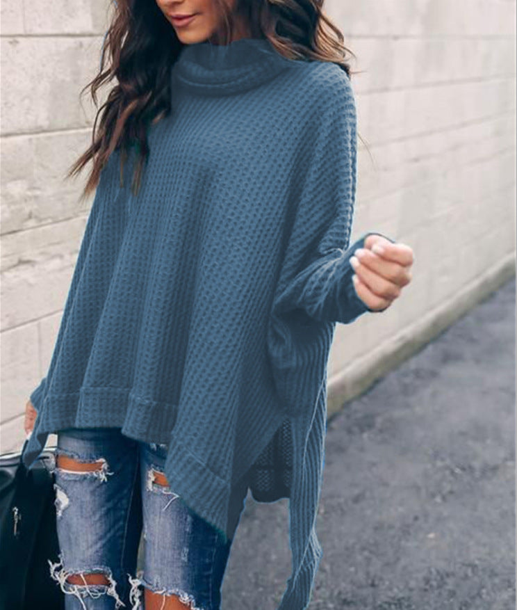 High Collar Long Sleeve Irregular Top Sweater for Women