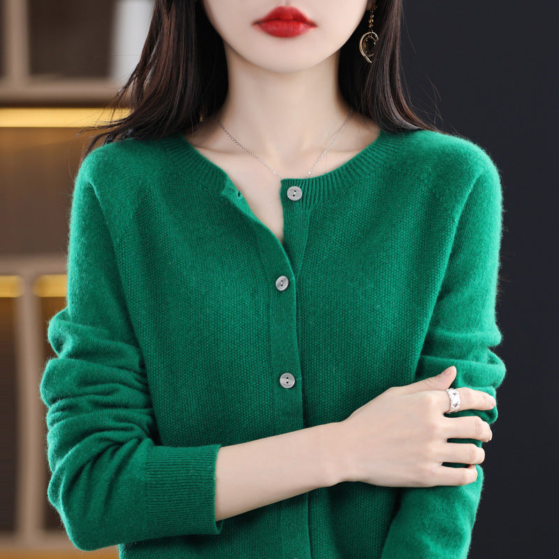 Women's Loose-Fit O-Neck Cashmere Cardigan Sweater