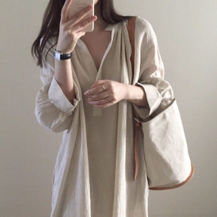 Women's Casual Stand Collar Three-quarter Sleeve Lantern Sleeve Dress