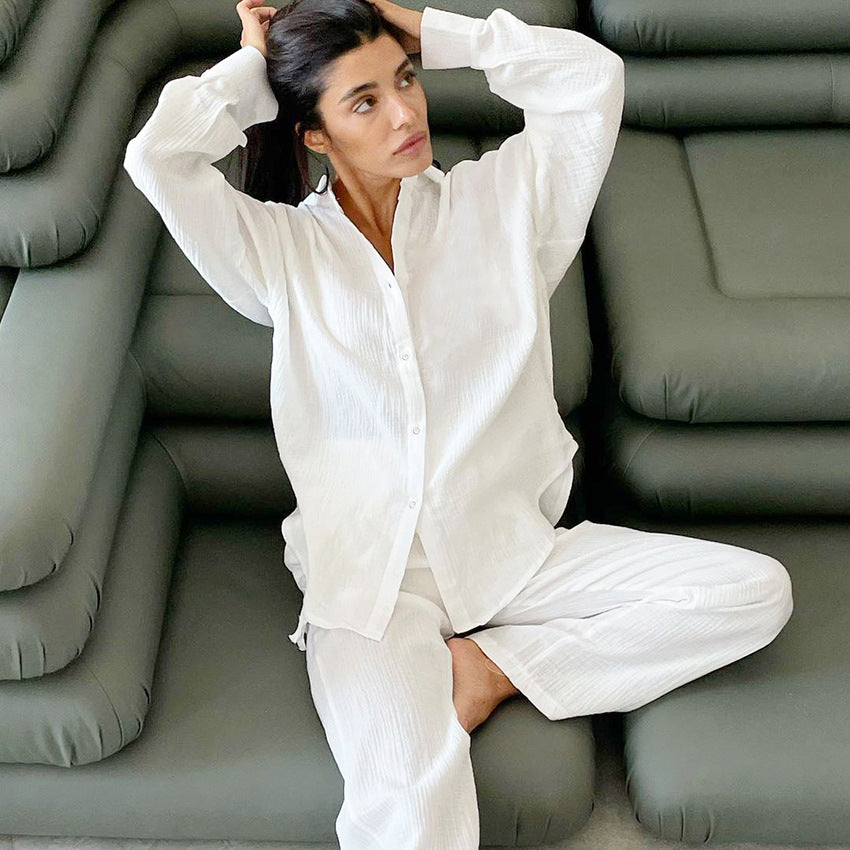 European And American Crepe Cotton Pajamas Suit Loose