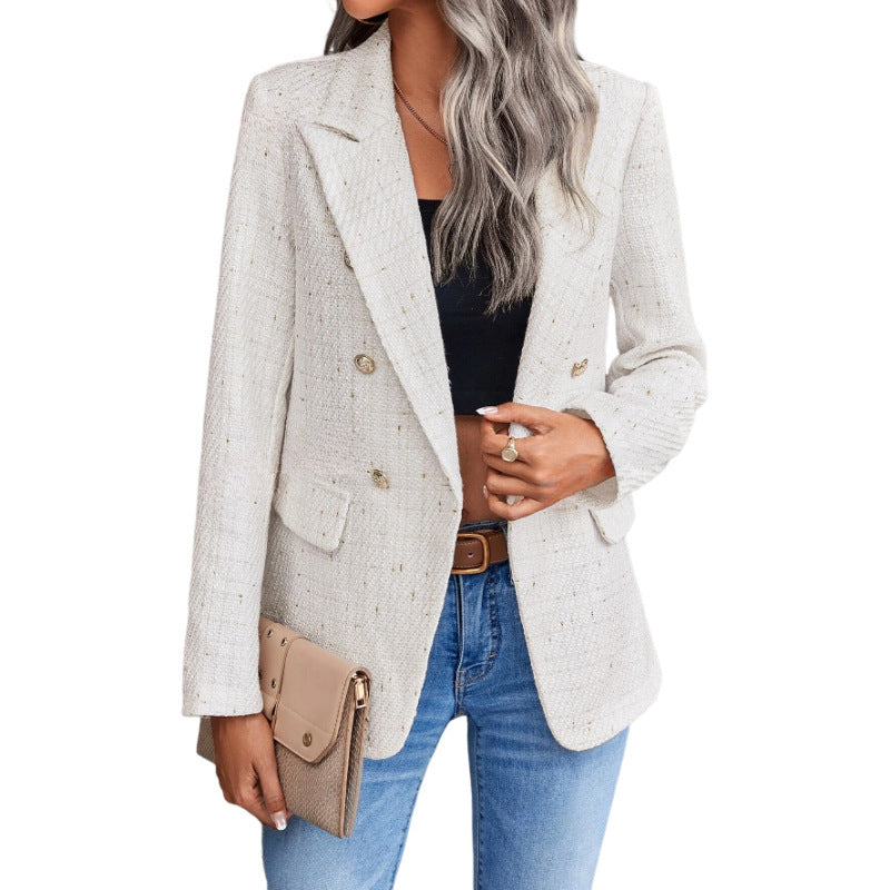 Women's Hot-Selling Lapel Double-Breasted Tweed Suit Jacket