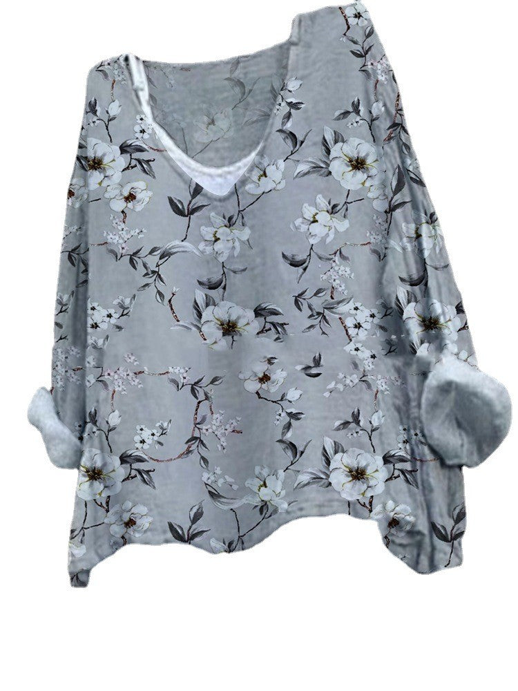 Long Sleeve Loose T-Shirt Round Neck and Print