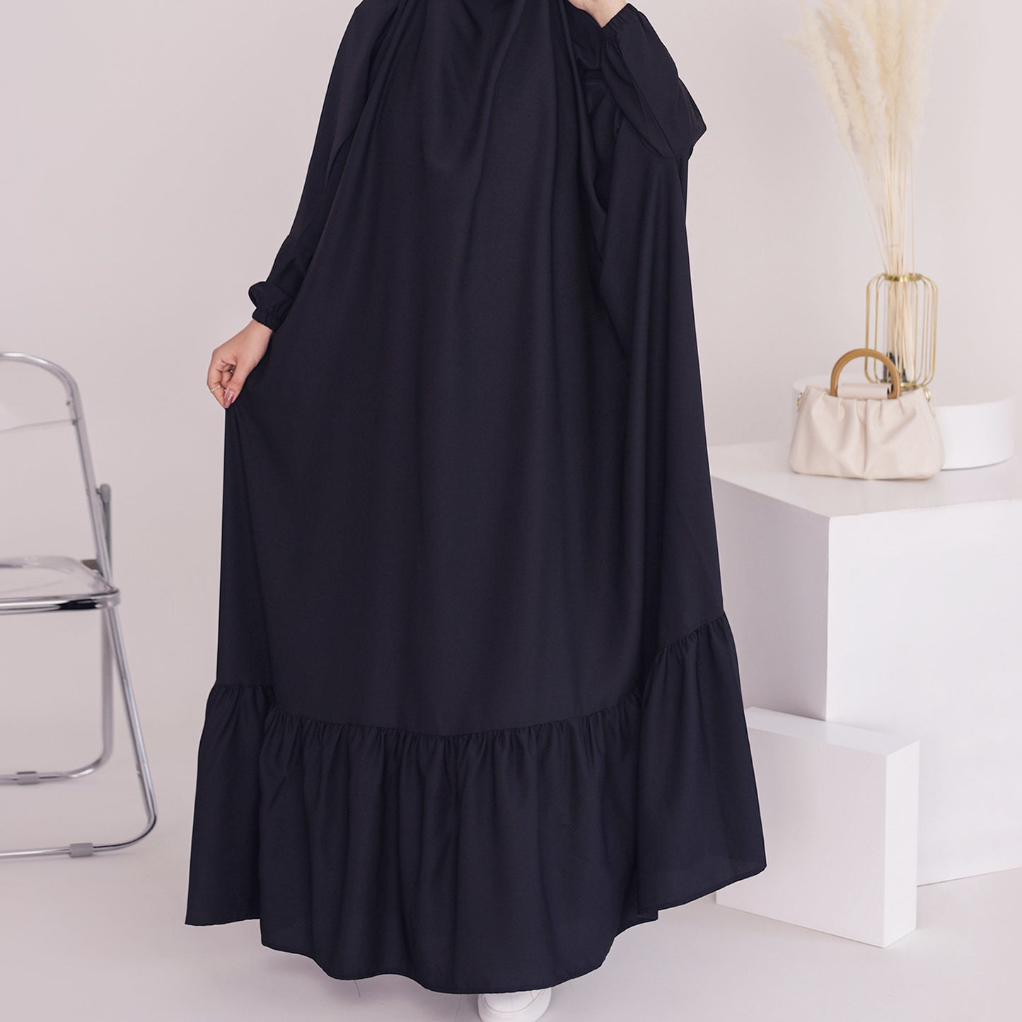 Elegant Solid Color Swing Robe Dress