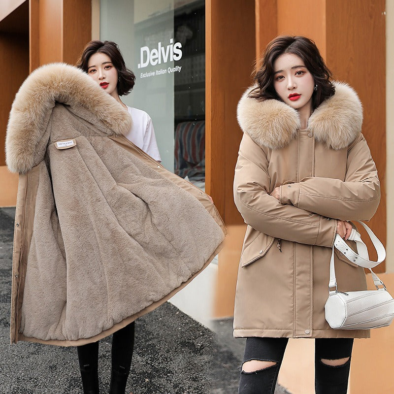 Cotton jacket, small stature, winter plush and thick oversized cotton jacket for women