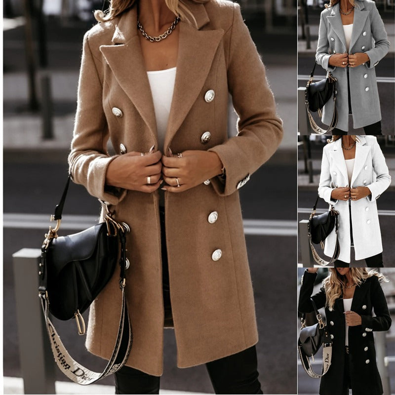 Autumn/Winter Long sleeved Suit Collar Double breasted Ni Coat Coat