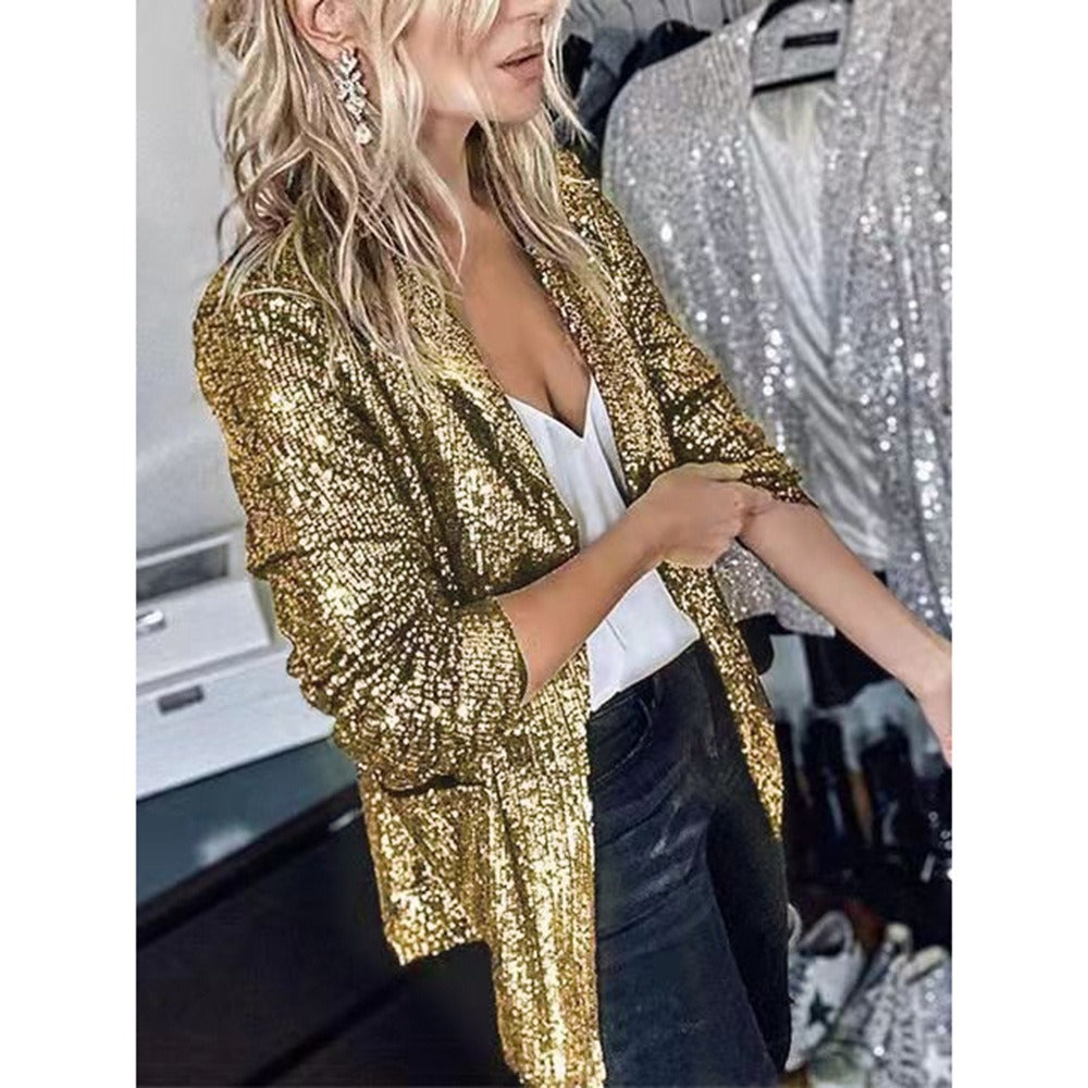 Women's new fashionable multi-color sequined long-sleeved temperament small blazer