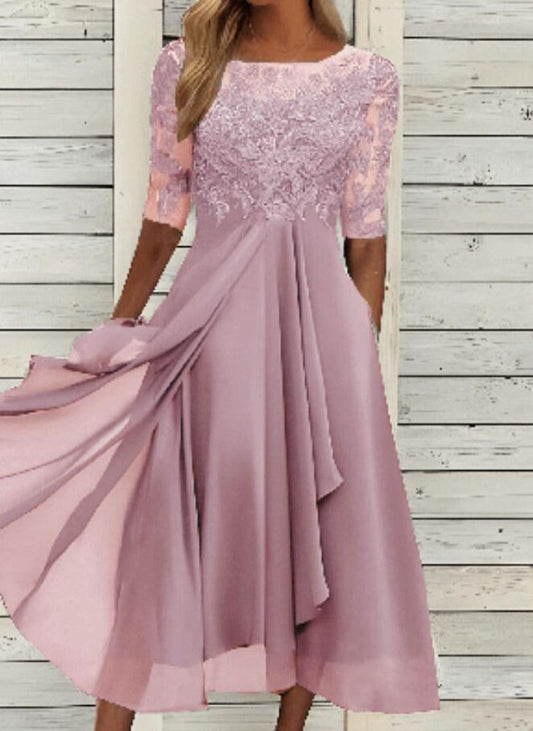 Chiffon patchwork lace hollow out long dress bridesmaid evening dress for women