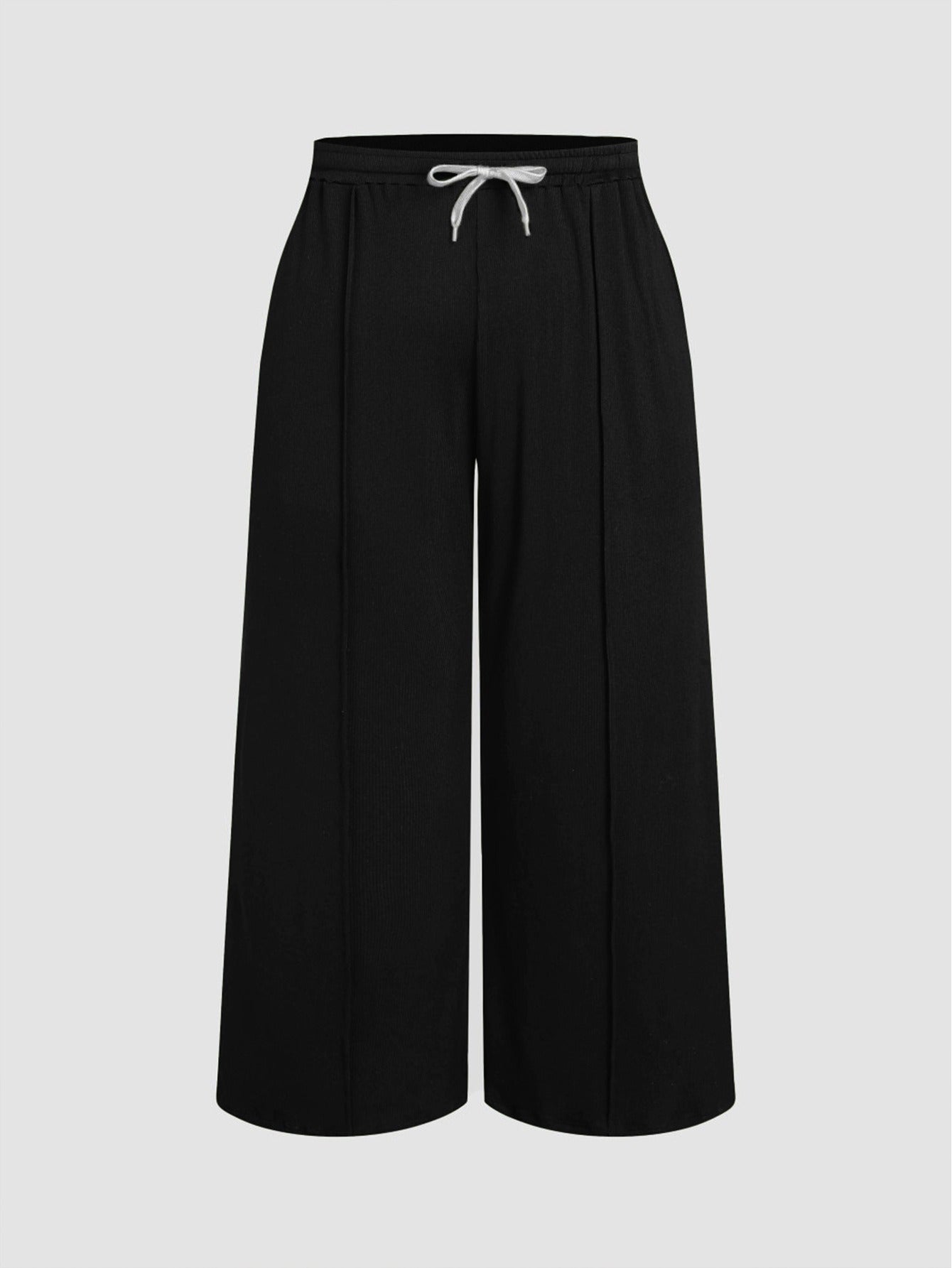 Autumn and winter elastic waist drawstring high waisted straight leg pants