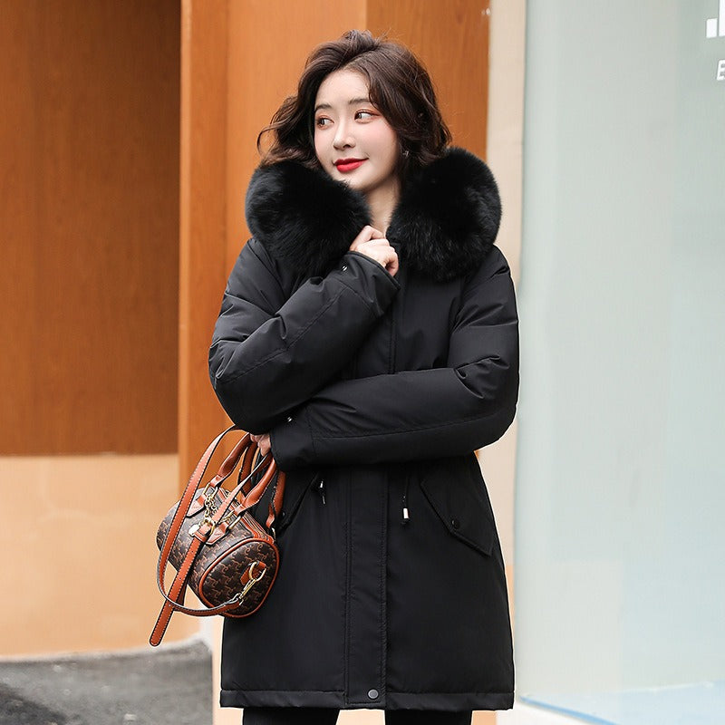 Cotton jacket, small stature, winter plush and thick oversized cotton jacket for women