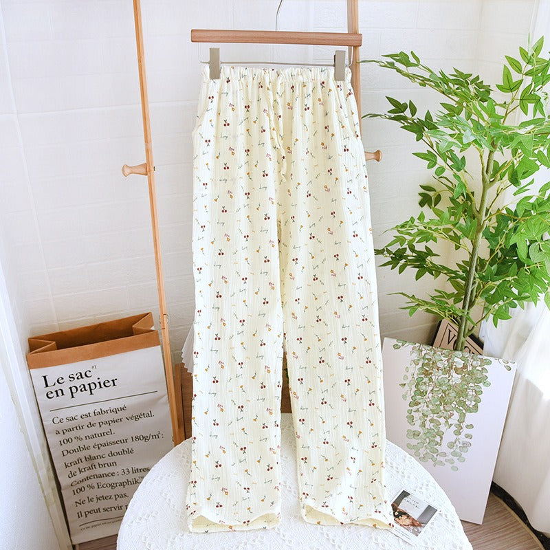 Women's Cotton Crepe Pajama Pants Loose Fit Elastic Waist Sleep Bottoms Breathable Sleep Bottoms