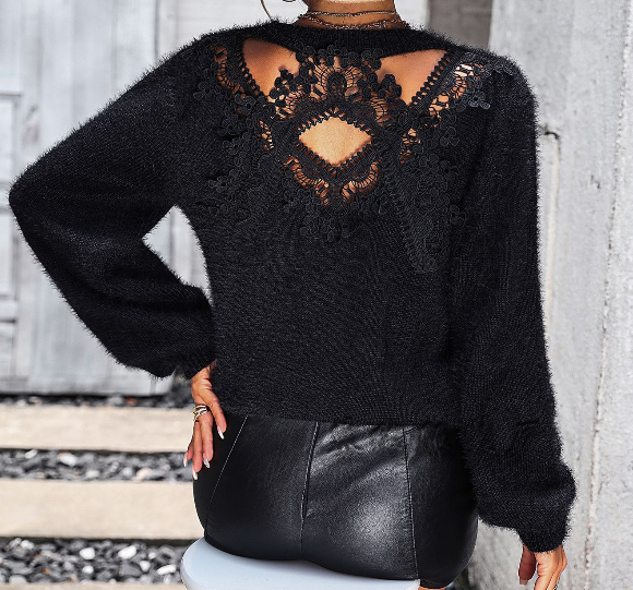 Pattern pattern women's knitted sweater round neck long sleeved pullover sweater for women