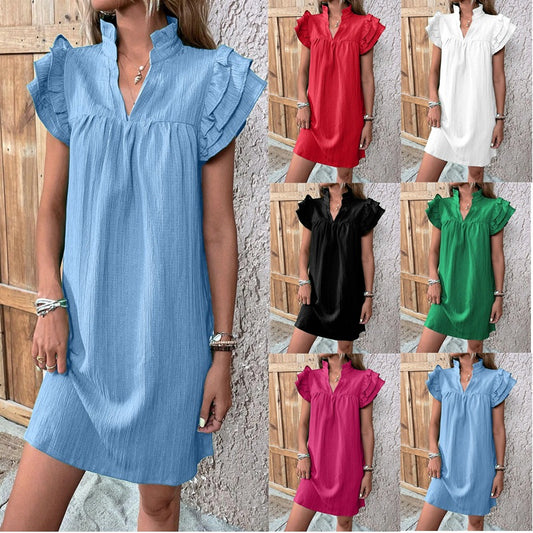 Women's Fashion V-neck Dress with Multi-Layer Ruffle Sleeves