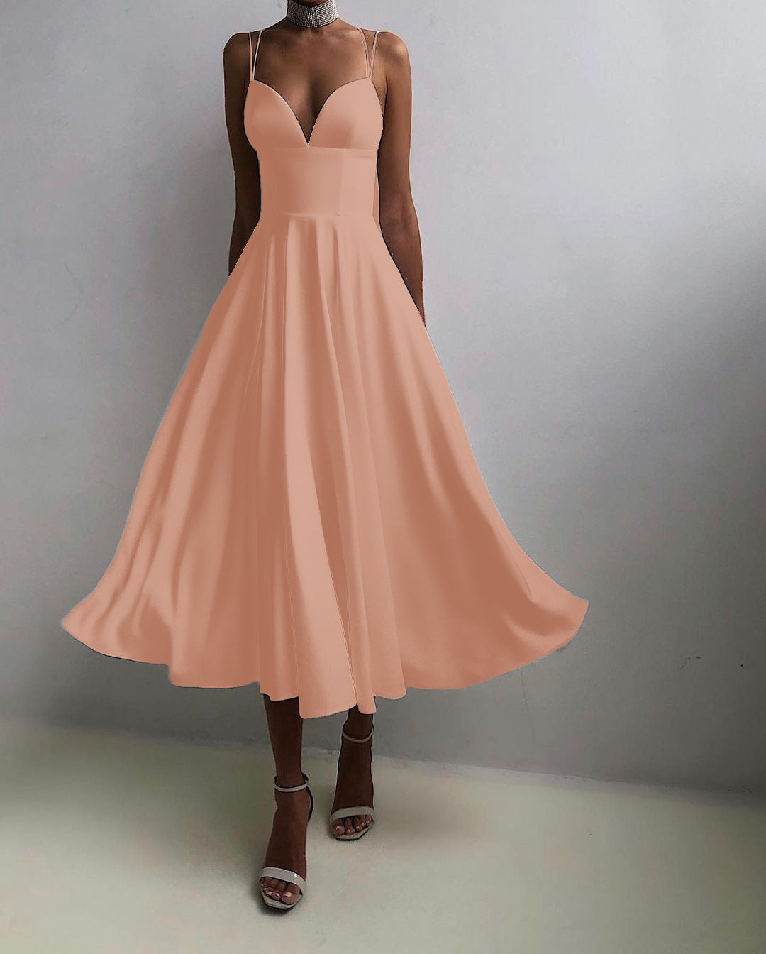 Solid Color Slimming Suspender Dress