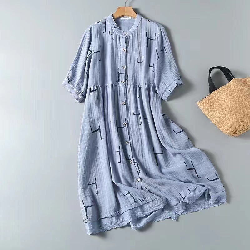 Korean Style Double-layer Cotton Yarn Retro Dress Women