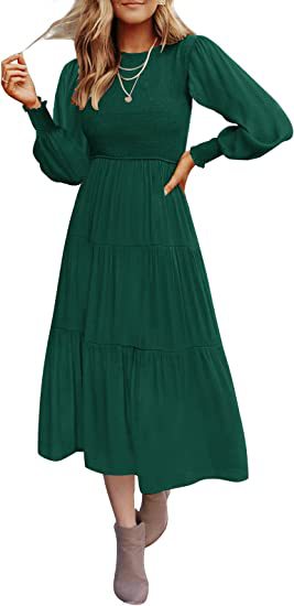 Large Swing Dress with Long Sleeve Pleating and Layered Short Sleeves