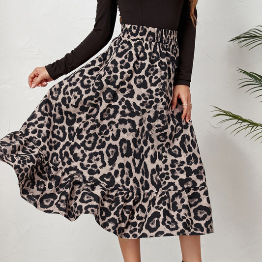 Leopard Print High Waist Skirt for Women
