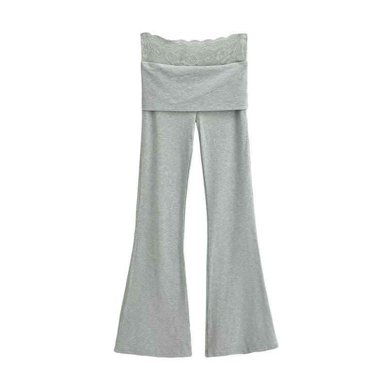 Spring Small Slim Elastic Draped Mop Trousers Double-Layer Flanging Lace Stitching Bootcut Trousers
