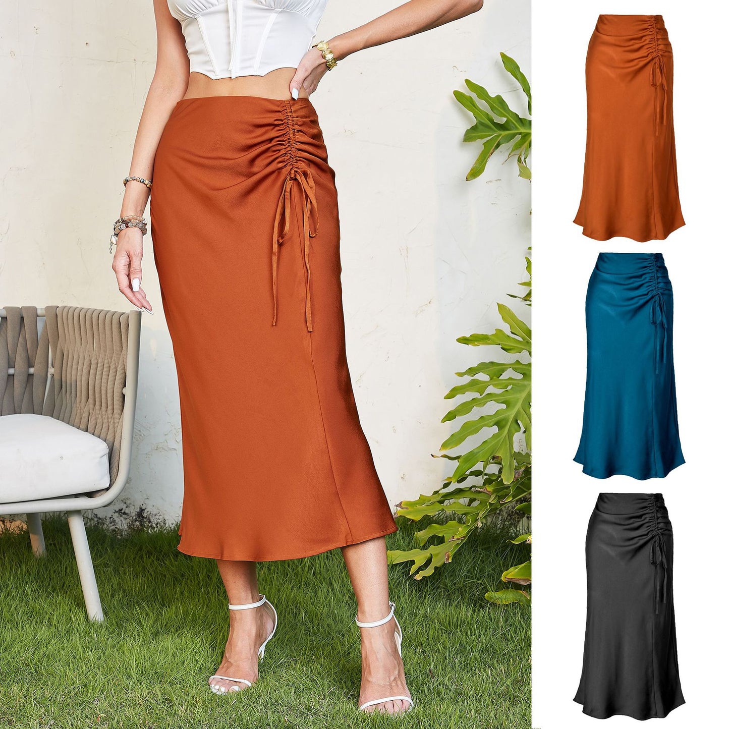 High Waist Slimming Skirt for Women with Zipper Detail