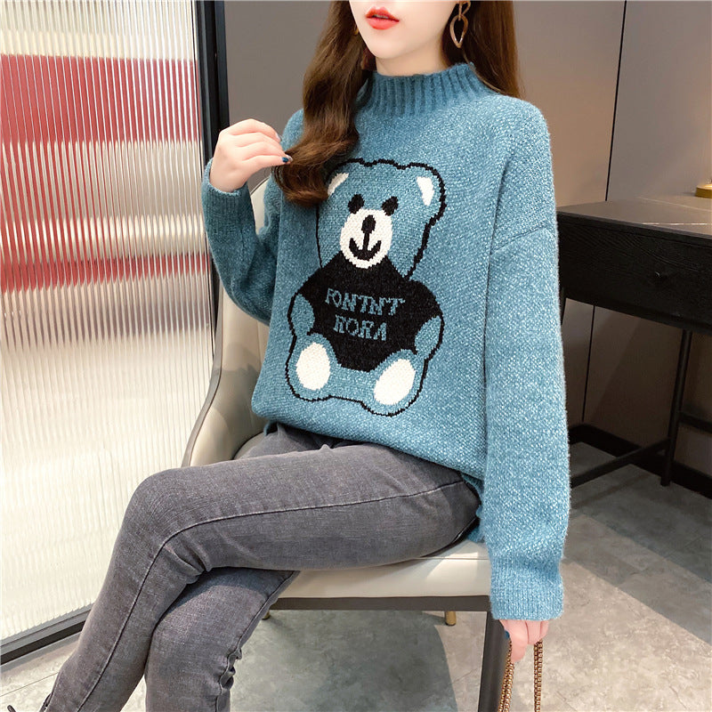 Women's Artificial Mink Fur Bear Sweater – Loose, Thickened Knit for Autumn and Winter