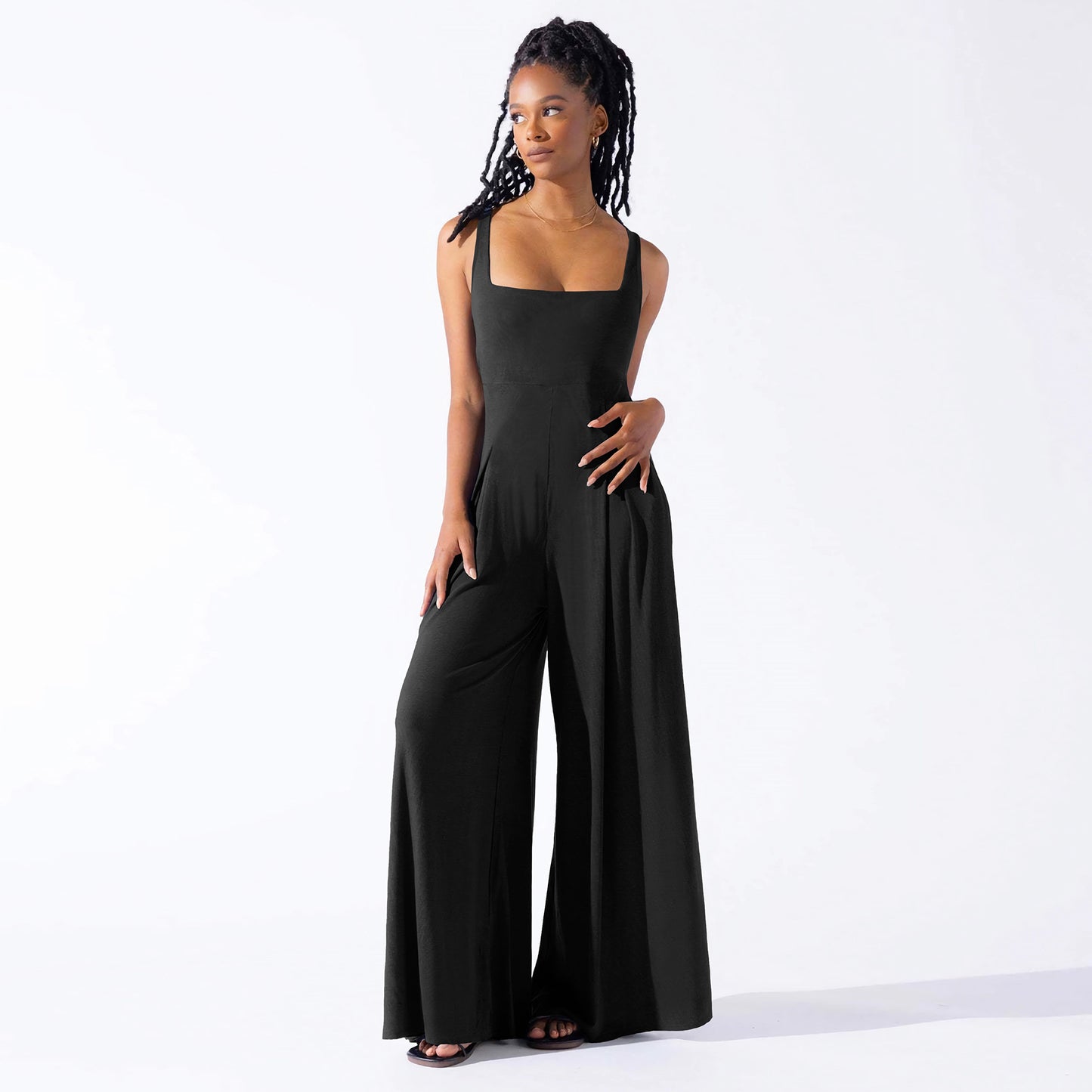 Casual Knitted Wide-Leg Jumpsuit with Sling Design