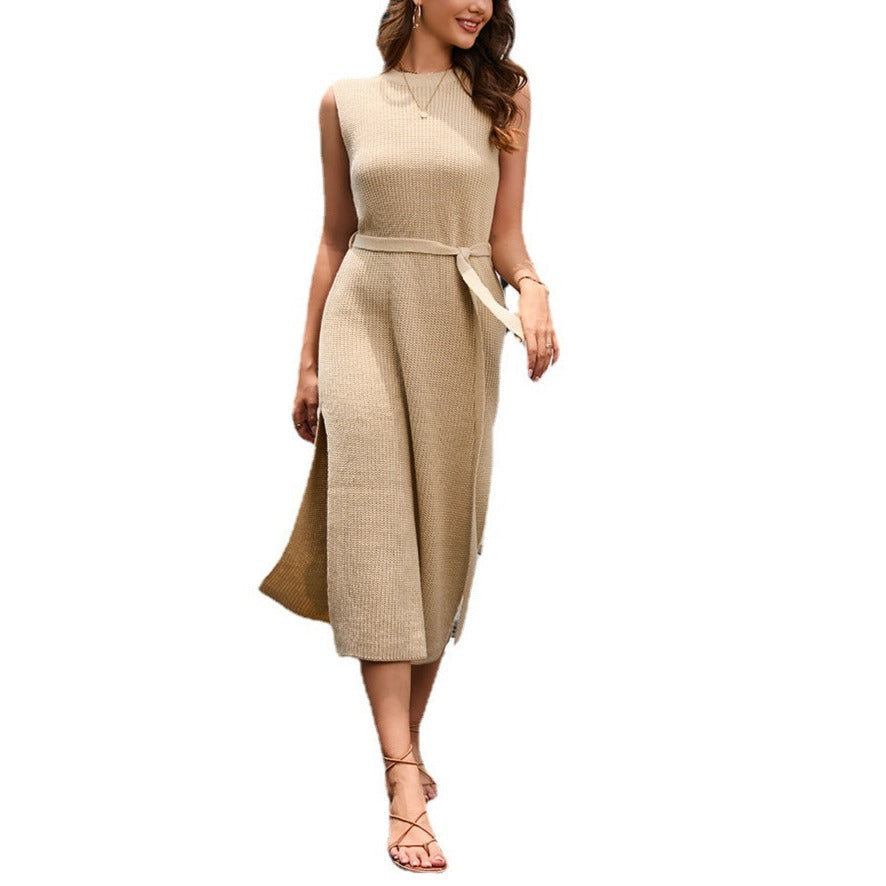 Trendy Women's Solid Color Round Neck Knitted Dress