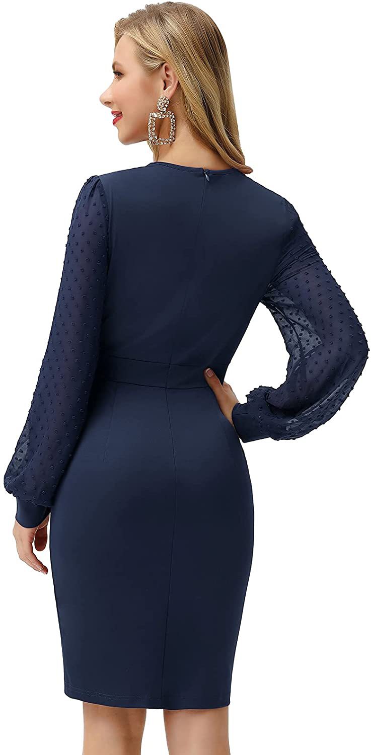 V-neck Tight Stitching Pencil Skirt: Women's Fashion Casual Long Sleeve Dress