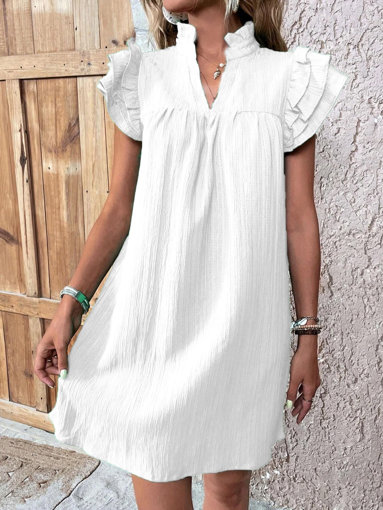 Women's Fashion V-neck Dress with Multi-Layer Ruffle Sleeves