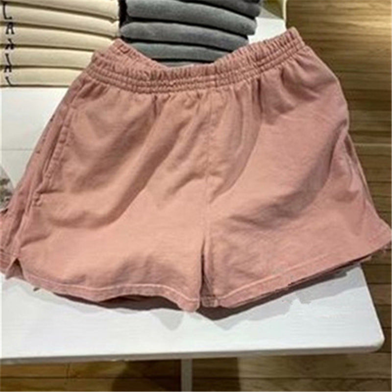 Casual Pure Color Split Shorts for Women in Cotton Sports Fabric