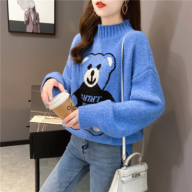 Women's Artificial Mink Fur Bear Sweater – Loose, Thickened Knit for Autumn and Winter