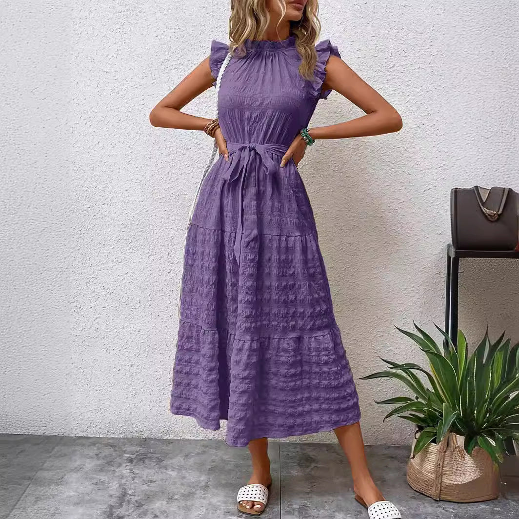 Fashionable Lace-Up Dress with Stringy Selvedge Detail for Women