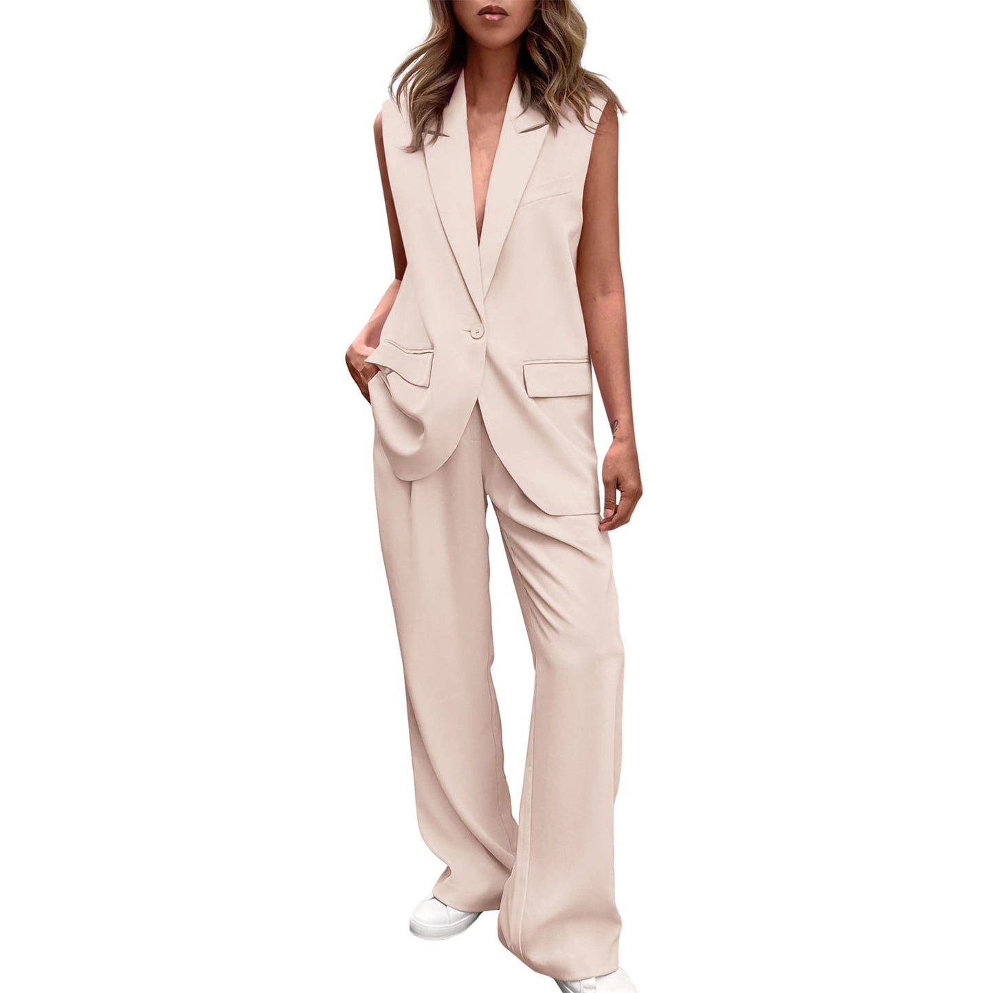 Sleeveless Small Suit and Straight-leg Trousers Suit for Women's Fashion