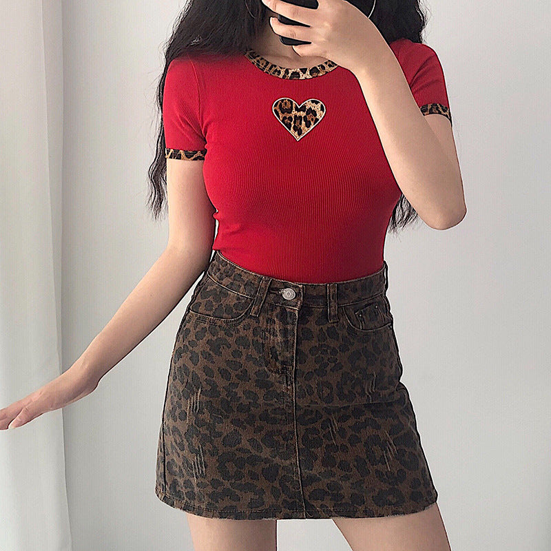 Leopard Print Retro A-Line Skirt, Slimming Sheath Design