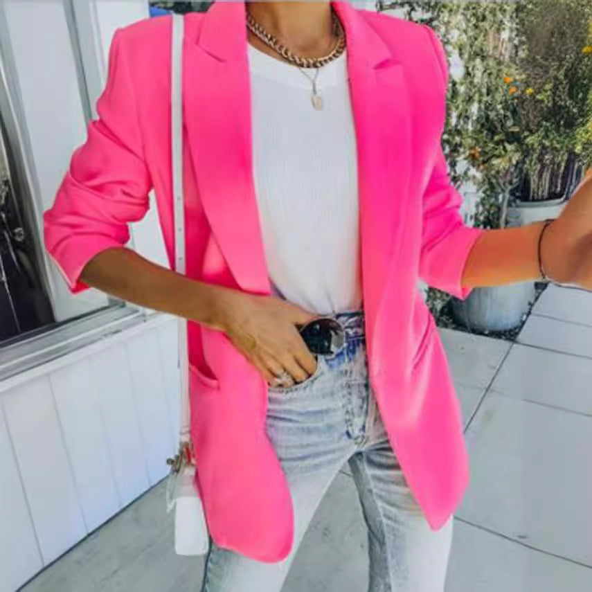 Solid Color Lapel Long Sleeve Women's Small Suit Jacket