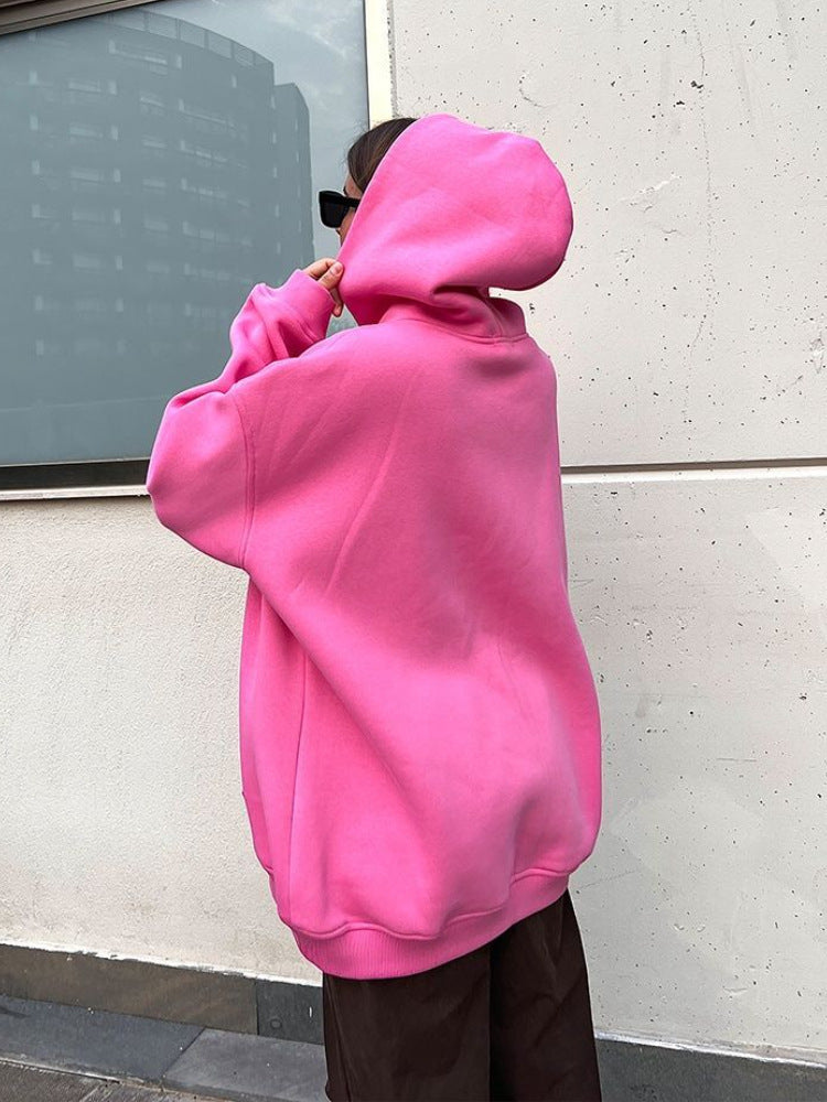 Polar Fleece Hooded Sweater in Street Boyfriend Style with Loose Fit and Pockets