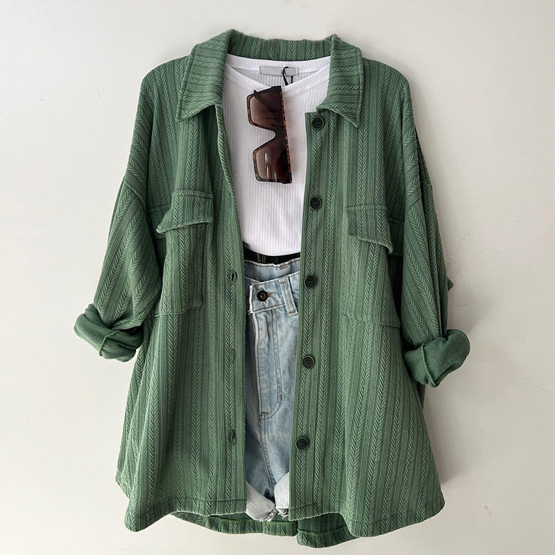 Women's Oversized Lapel Long Sleeve Shirt Top with Patch Pockets