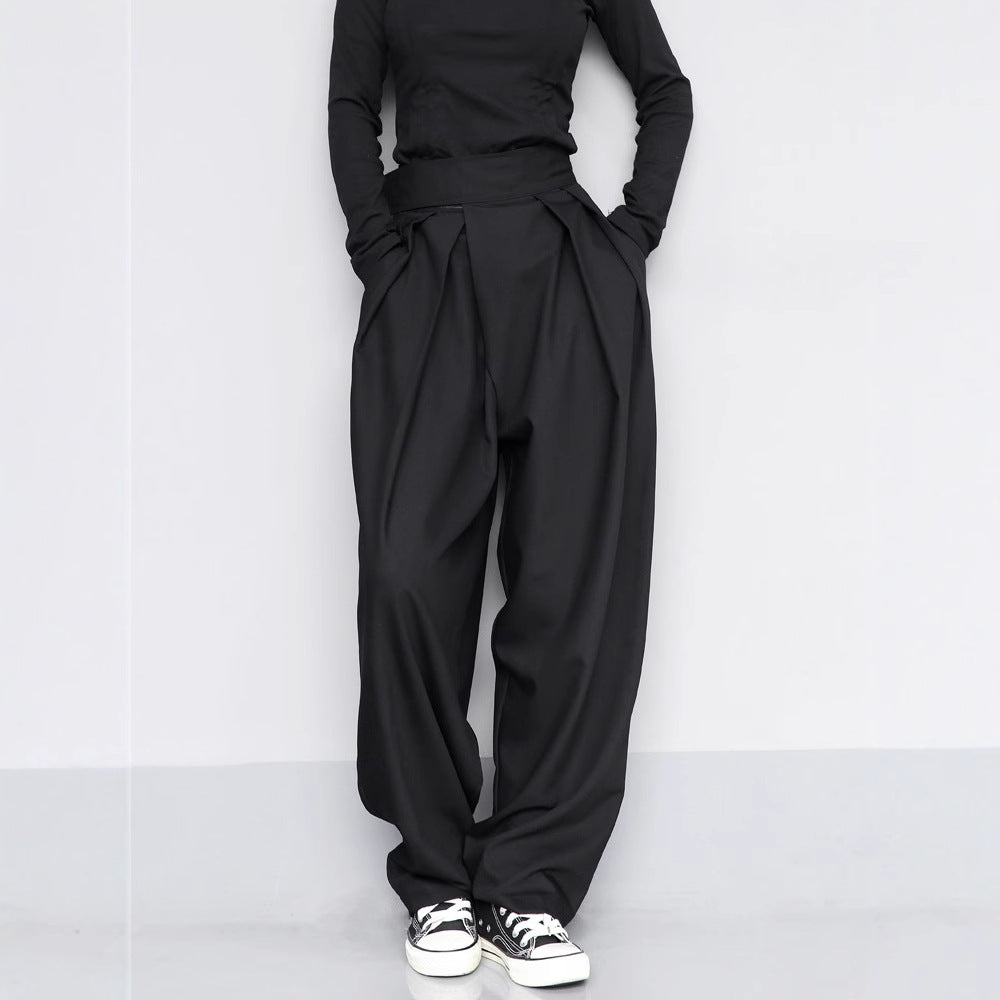 Black Draped Suit with Casual Wide-Leg Pants