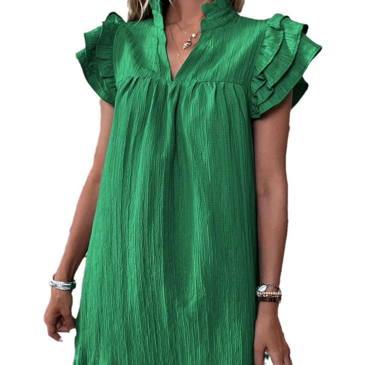 Women's Fashion V-neck Dress with Multi-Layer Ruffle Sleeves