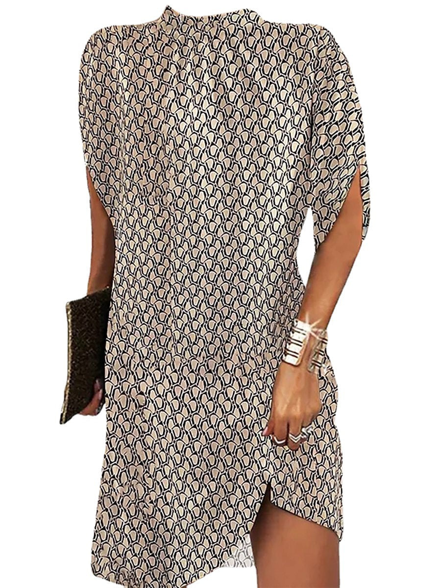 Women's Casual Turtleneck Loose Printed Short-sleeved Dress