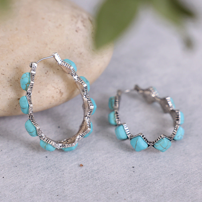 Exaggerated Diamond Turquoise U-shaped Earrings