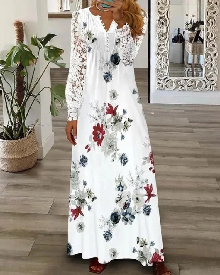 Women's Fashion Dignified Flowers Petal Sleeve Long Sleeve Dress