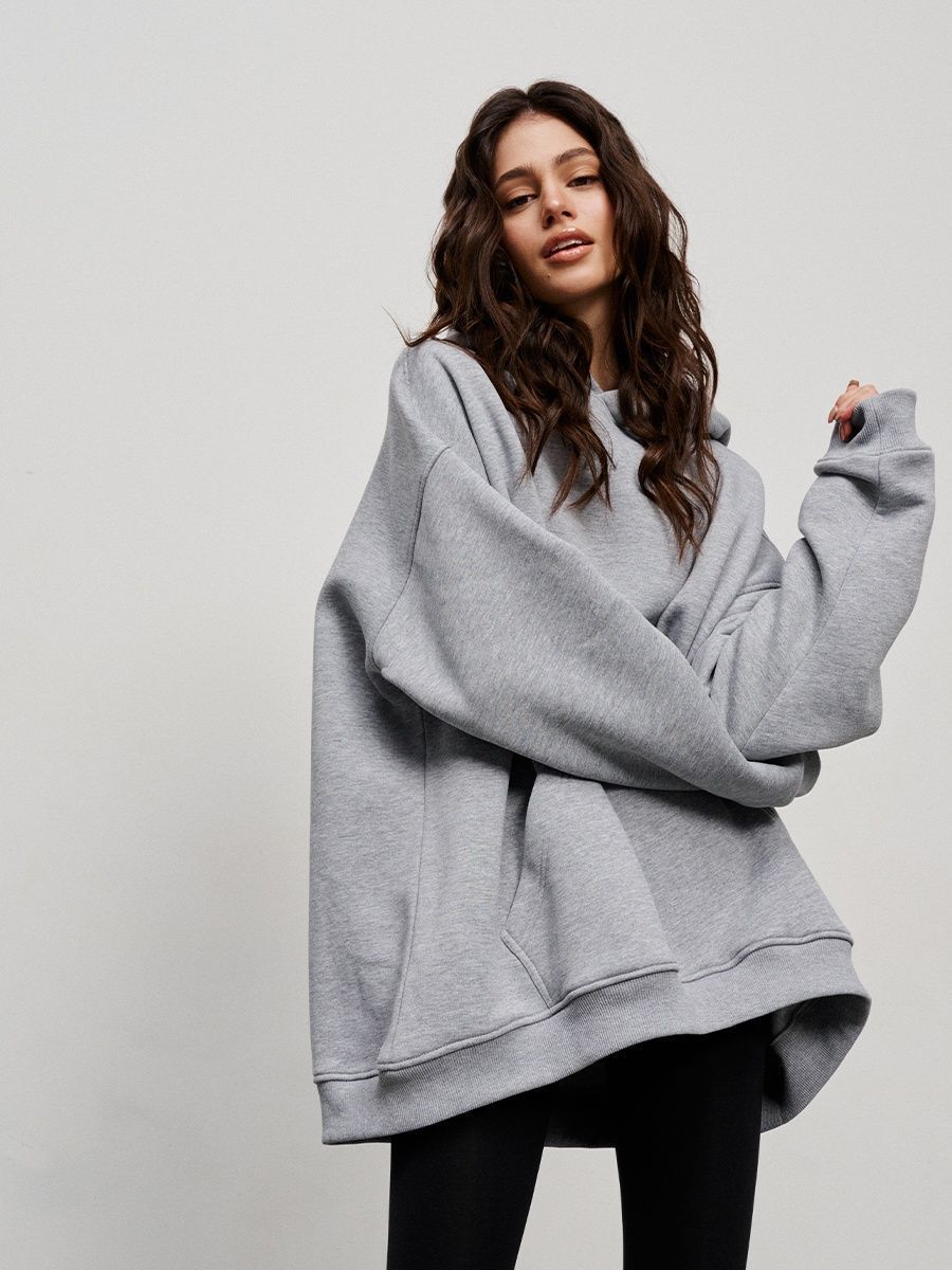 Polar Fleece Hooded Sweater in Street Boyfriend Style with Loose Fit and Pockets