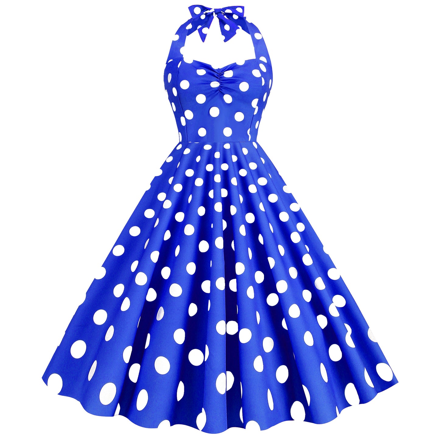 Women's Fashion Retro Hepburn Style Halter Polka-Dot Slim-Fit Large Swing Dress