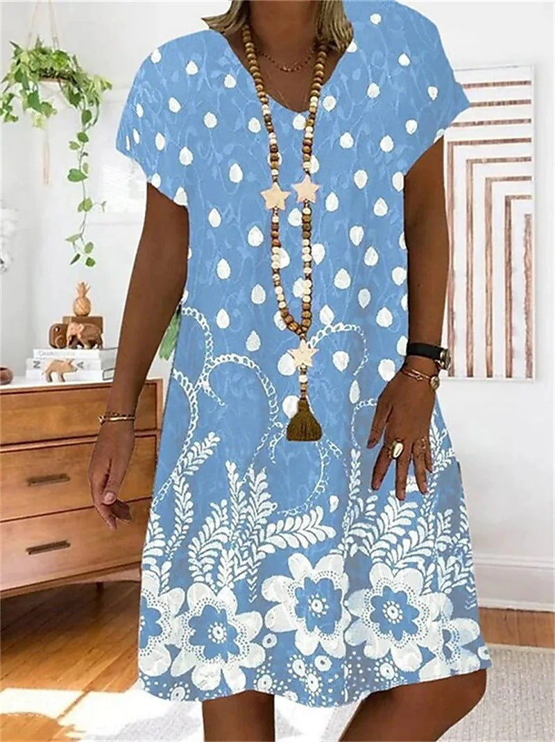 Women's V-neck Printed Short Sleeve Dress