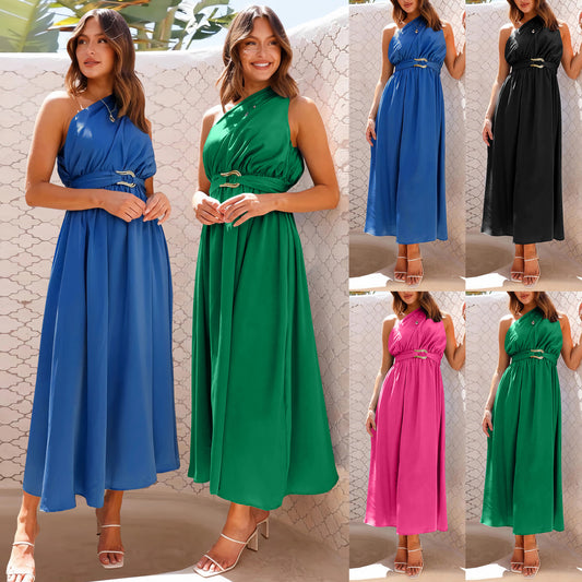 Women's Fashion Solid Color Shoulder Dress